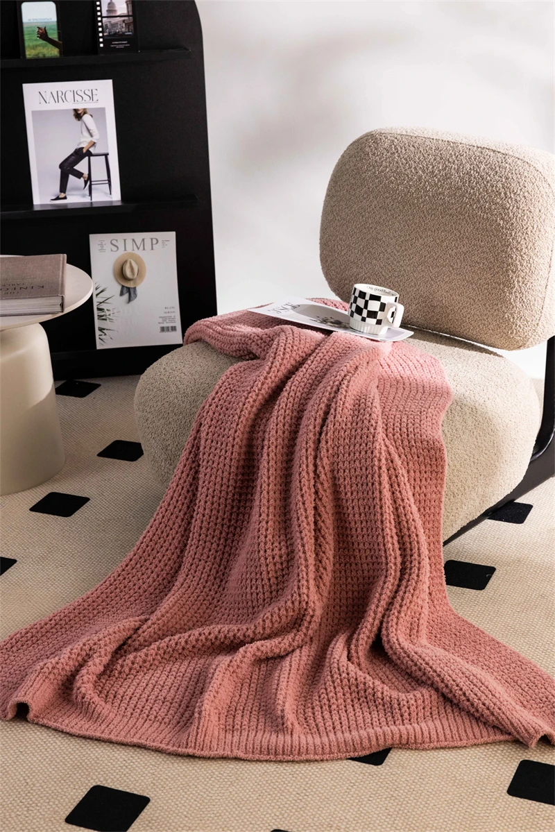 Hot selling 100% microfiber plush fuzzy waffle knit throw for home decoration sofa  NR factory