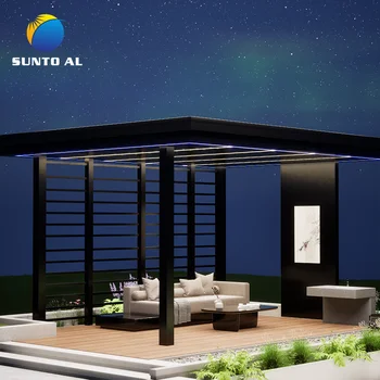 Sunto Outdoor Garden Villa Aluminum Pergola Electric Adjustable Louvered Sun Gazebo Factory Yard Pavilion with LED Lights