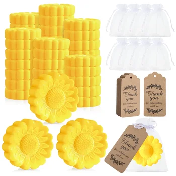 Wholesale OEM 50 pieces Sunflower Scented Soaps Fall Wedding Favors Gift Handmade Mini Solid Soap