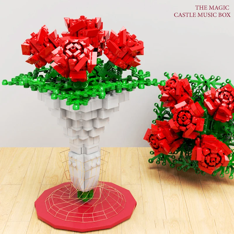 QIZHILE Creative DIY Rose Flower Bouquet Blocks - 474pcs QIZHILE Creative DIY Rose Flower Bouquet Blocks - 474pcs