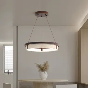 Zeal Lighting Modern Round Ring Travertine Chandelier Wooden Cave Stone Pendant Lights for Dining Room