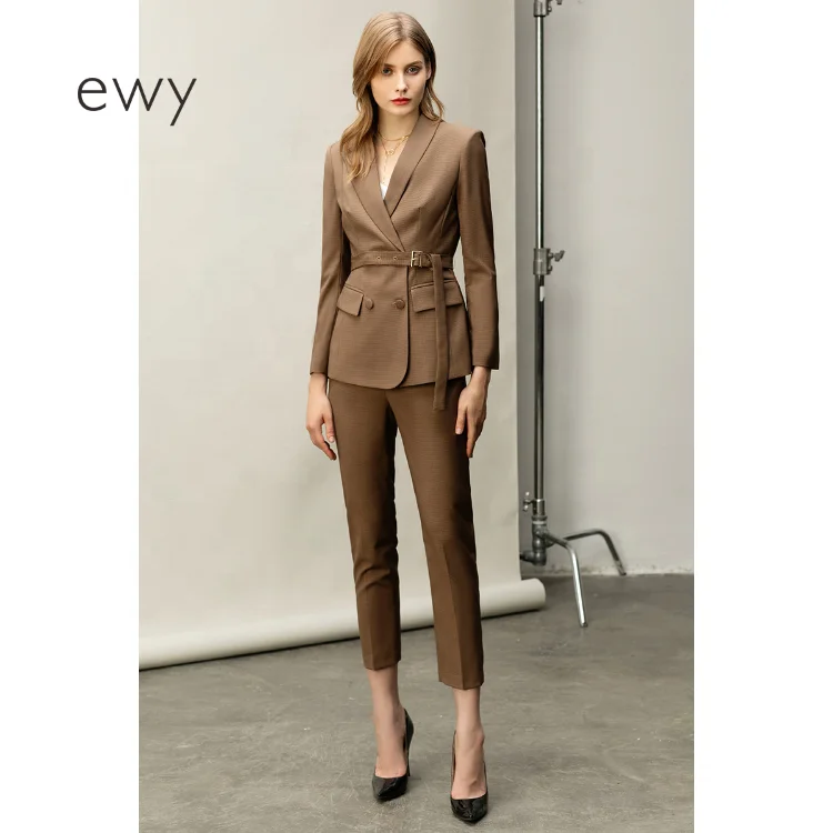 Completi Da Donna E Blazer 2 Pezzi, Abiti Da Donna Formali A 2 Pezzi A Maniche Lunghe Slim Fit 1 Bottone Senza Fodera Blazer E Pantaloni A Gamba Larga Set Per Lavoro - Foto 2