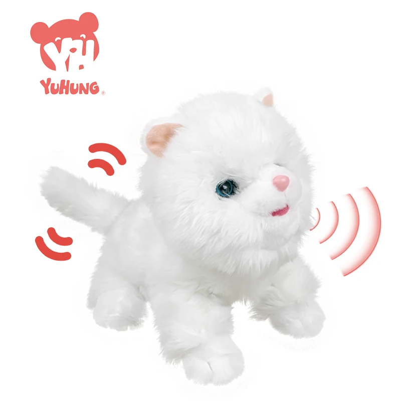 Touch Control Meow and Purring White Plush Ragdoll Robot Blinking Sleep Cat Soft Cotton Stuffed Animal Toy