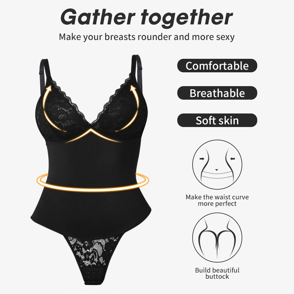 Seamless Bodysuit Shapewear Deep Vneck Body Shaper Backless U Plunge