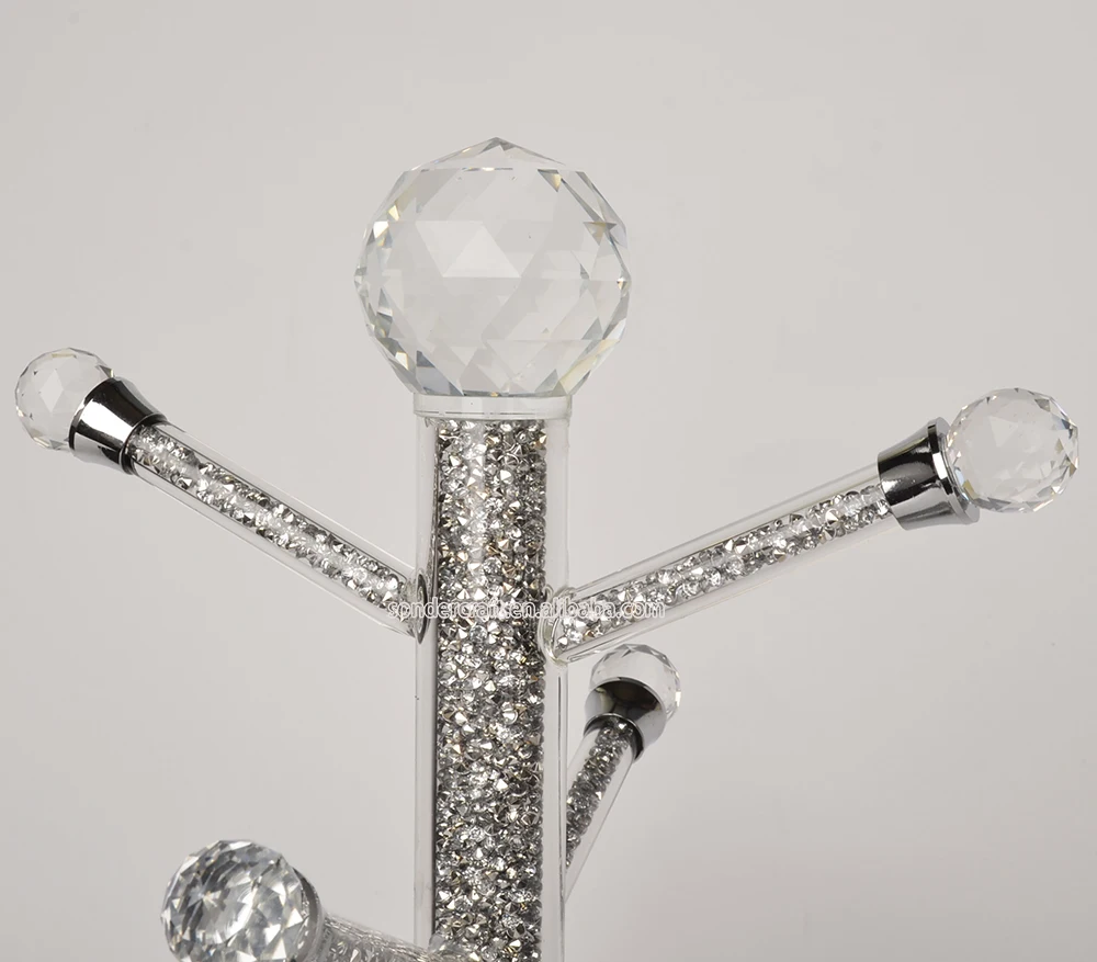 Crushed Diamond Mug Tree Silver Kitchen Crystal Gift Hanging Mug Holder