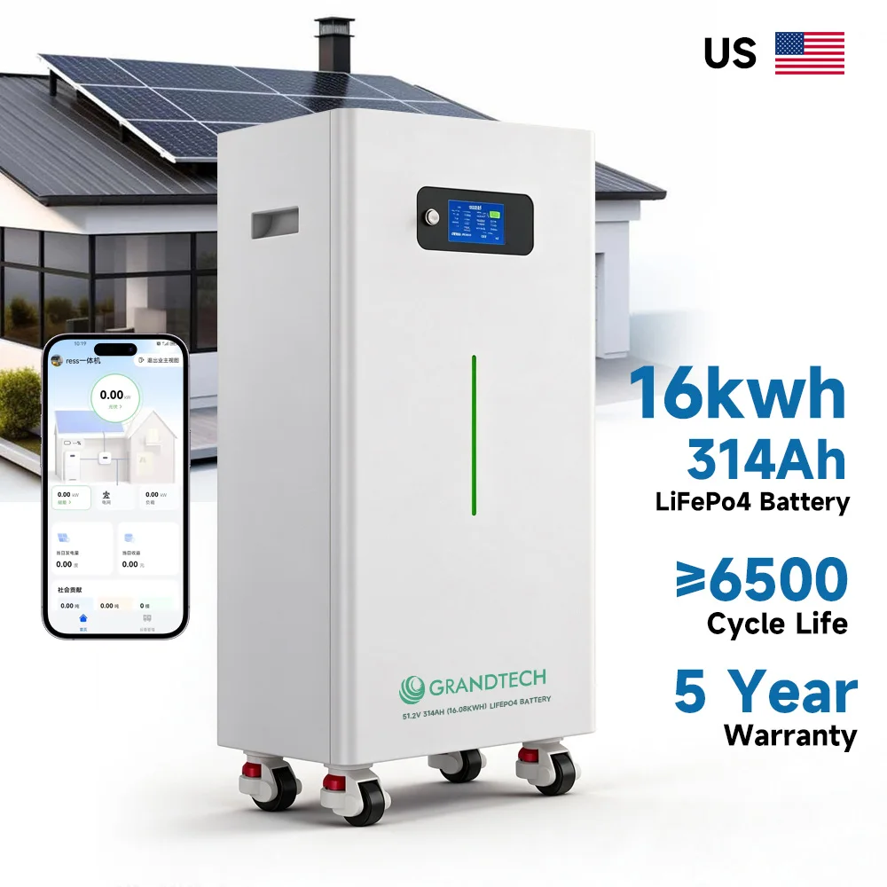 5 Years Warranty Battery Cells A+ 15KWH 16KWH Lithium Battery 51.2v 314ah Lifepo4 Battery Pack Lithium Ion Battery Solar Battery