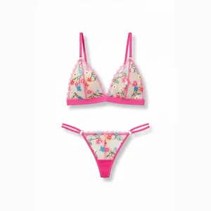 Wholesale Sexy Underwear with Vibrant Multi Colored Floral Embroidery Chic Double Side Straps Women Lingerie for Sexy Panties