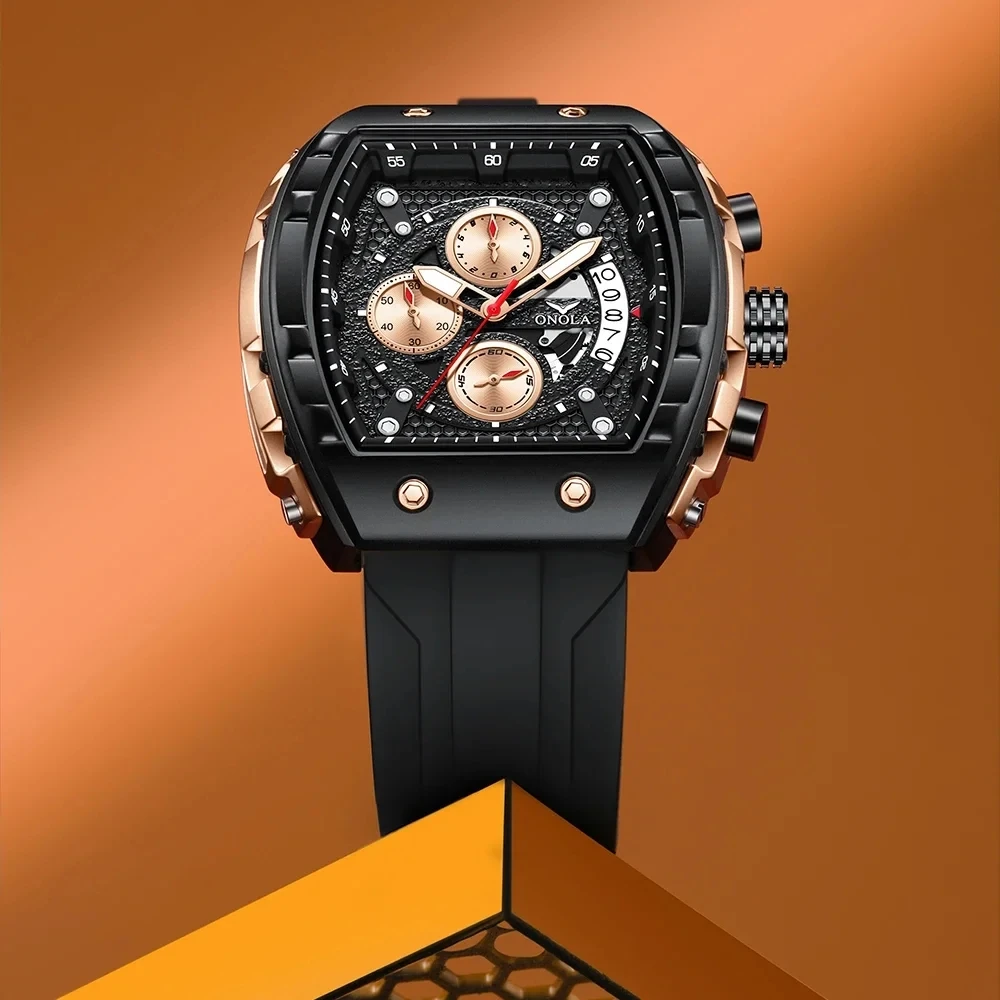 ONOLA 6853 Men's Quartz Watch - Waterproof Rubber Black Analog