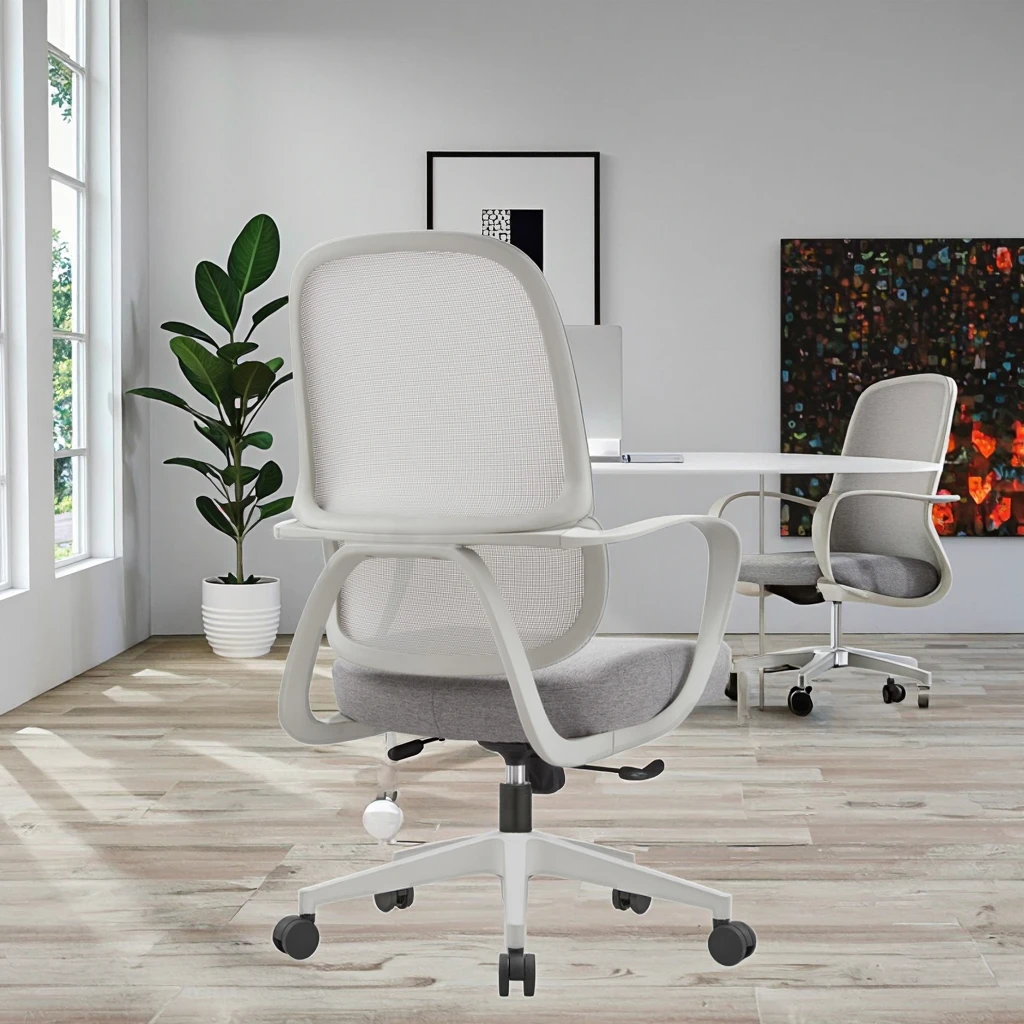 New Arrival 823B Gray Rubber Professional Office Chair Adjustable Tilt Mechanism Contoured Seat Cushion Mid Back Support 5
