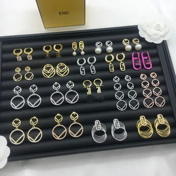 FF Brand Big Hoop Teardrop Statement Inspire Flower Pendant Rhinestone Diamond Designer Earstuds Luxury Earrings Jewelry