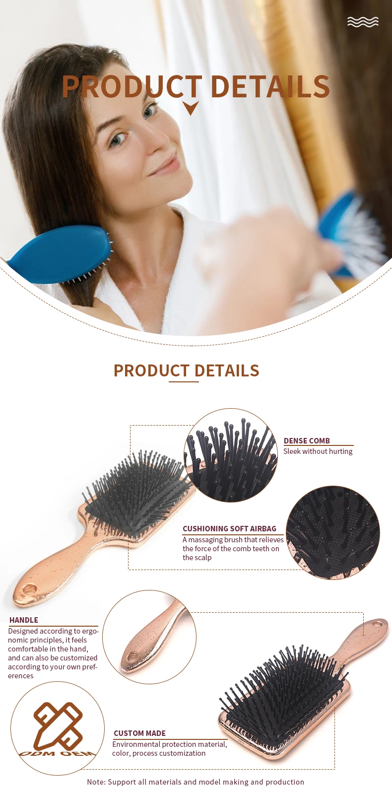 Custom Print Luxury Custom Massage Brushes Hair Prof Acetic Acid Air