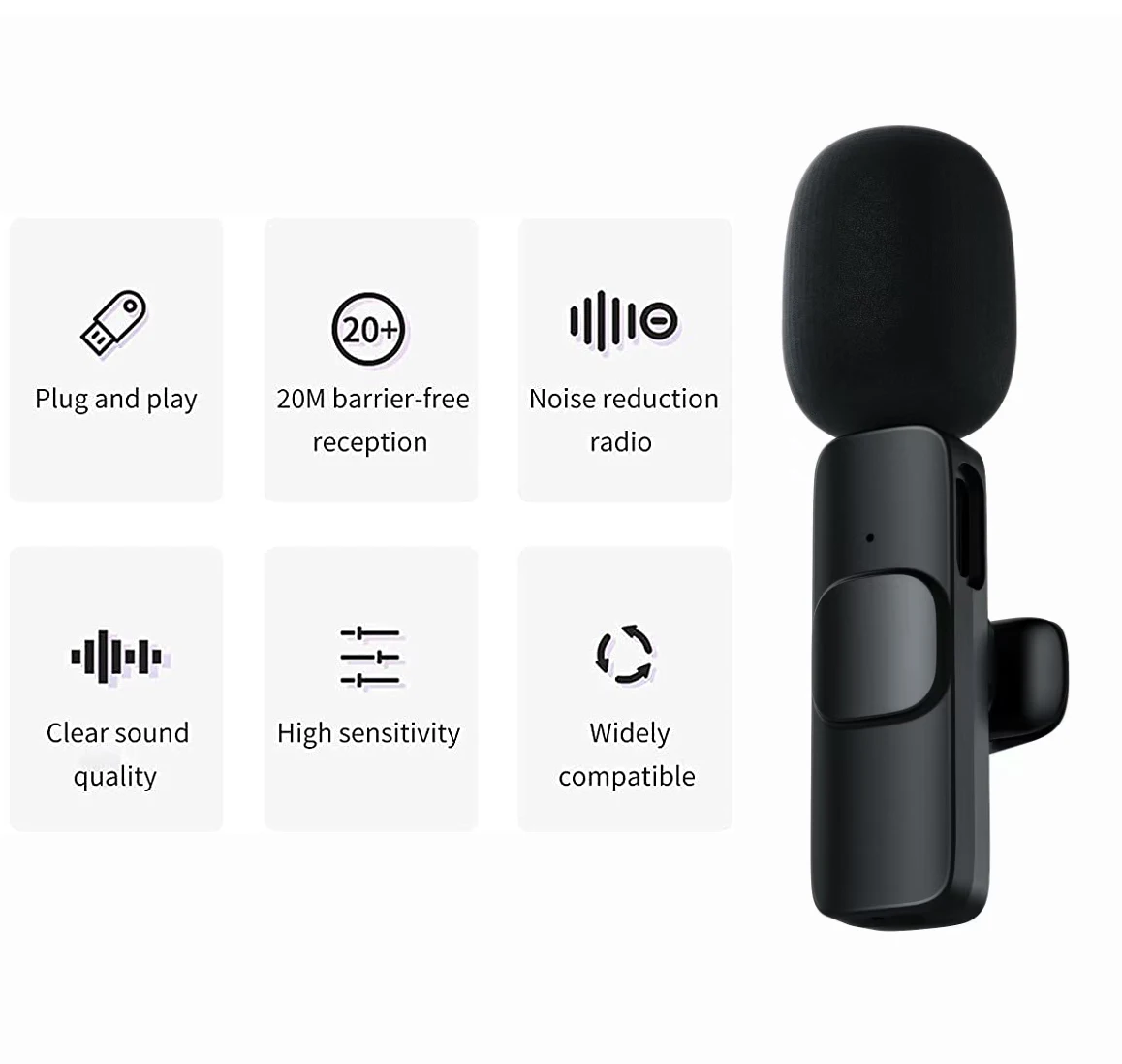Wireless Lavalier Microphone Studio Gaming for iPhone Type-C PC Computer Lapel Clip Professional Mic Live Broadcast Mobile Phone