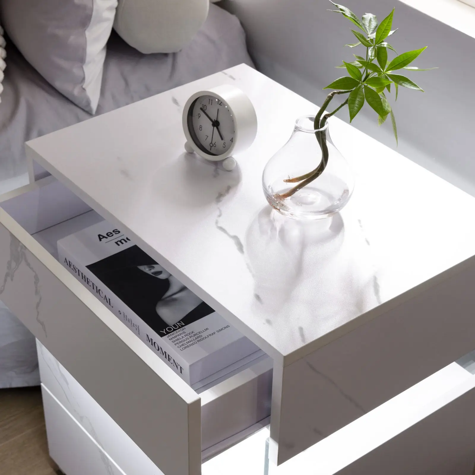 Comodini a LED per camera da letto con pannello in acrilico, comodini a LED per camera da letto, soggiorno, comodini (pietra bianca)_voghion.com