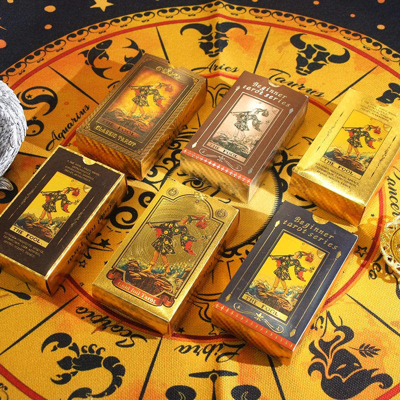 High Quality Plastic Oracle Waterproof Board Game Astrology Gift Gold Tarot Cards With Guide Book