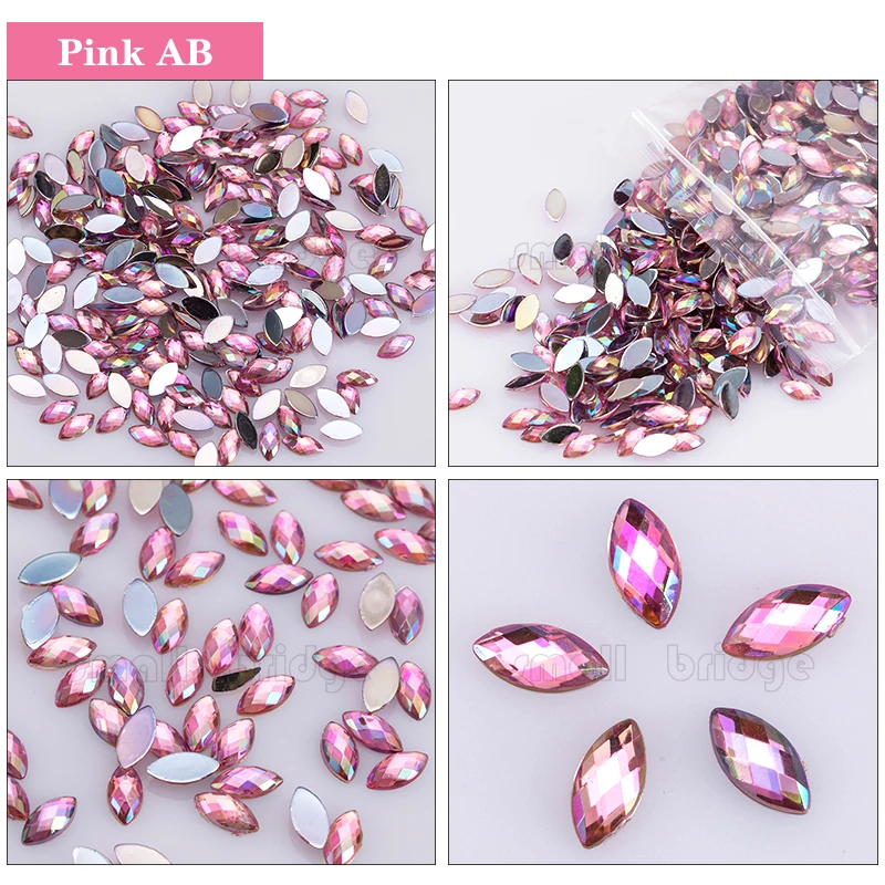 product factory wholesale 3x6mm 4x8mm chessboard horse eye shape flatback nail art resin rhinestones for garment-34