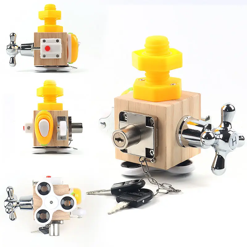 Mainan Kayu Terlaris Merasa Sibuk Papan Blok Kubus Fidget Sensorik Montessori Pendidikan Bayi Mainan Anak-anak untuk Balita CE CPC UKCA