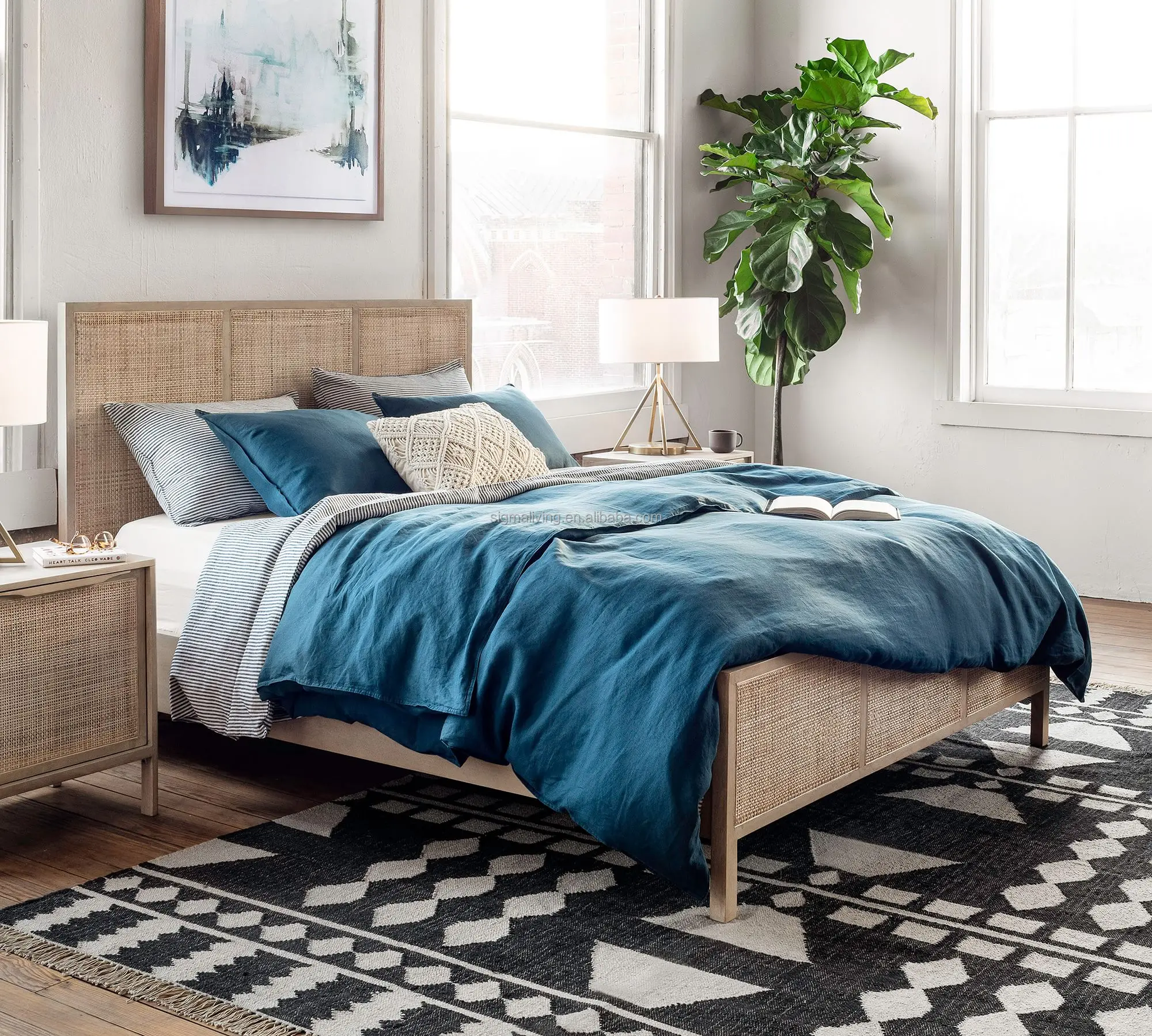 King bed smart bed indoor furniture bedroom sets cane platform bed