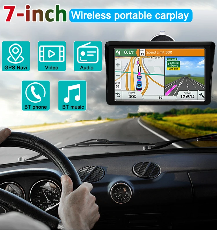 7inch Portable Carplay Navigation Display Touch Screen Wireless Carplay