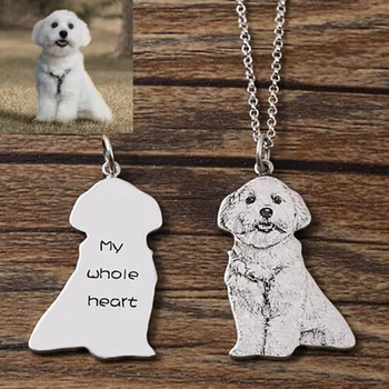 Personalized Pet Dog Photo custom nameplate Necklace Pendant Engraved Name Dog Photo Heart Necklace pet Memorial Jewelry