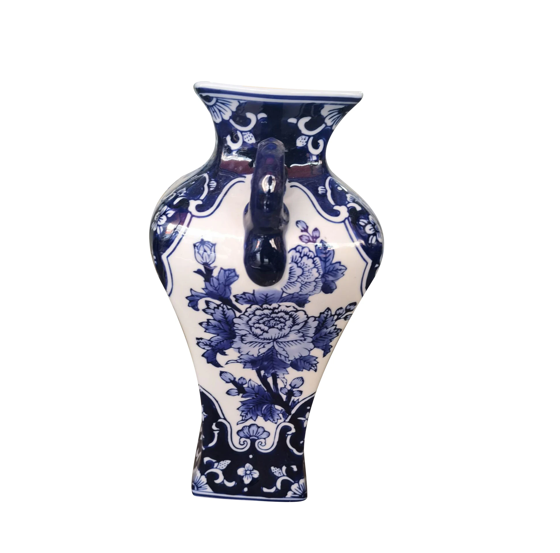 Jingdezhen高品質青と白の花柄磁器花瓶正方形アンティーク