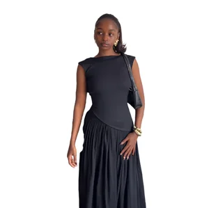 Summer Casual Sleeveless Maxi Dress for Elegant Women Solid Pattern Back Hollow Sweet Cute Elastic Waist Breathable for Holidays