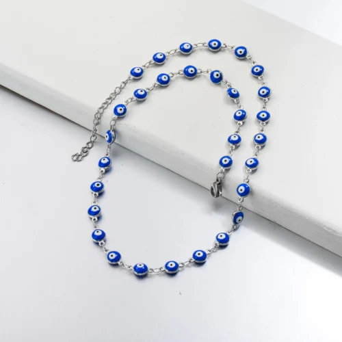 BAOYAN Trendy Red Blue Colored Enamel Beaded Necklace Silver Color Necklace Jewelry
