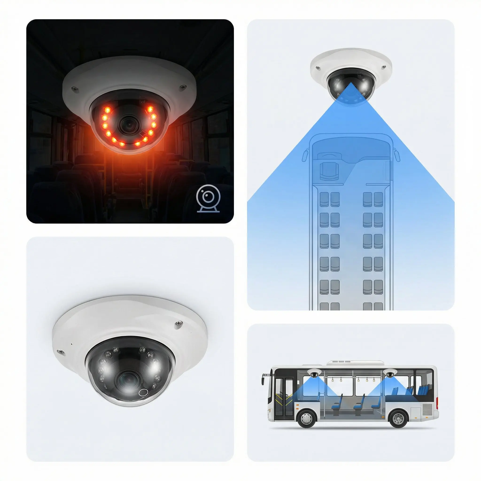 Hot Sale T-WIN CF04 2MP POE H.265 Front Car Dome Camera Indoor/Outdoor Use Infrared LED Night Vision Mini Audio Bus/Elevator