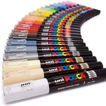 Uni-Posca Paint Marker Pen - Extra Fine Point - Set of 12 (PC-1M12C)