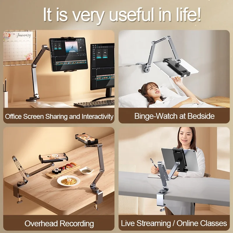 Lazy Tablet Phone Holder All Aluminum Alloy 360 Mechanical Rotation Folding Desktop Mobile Phone Holder Tablet PC Stand