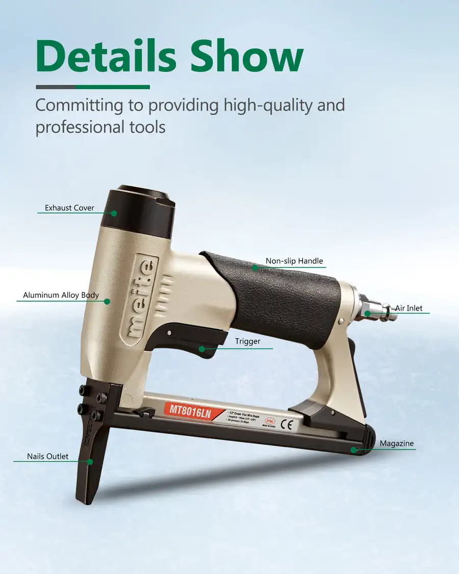 Meite Pneumatic Fine Wire Stapler - Staple Guns Long Nose MT8016L