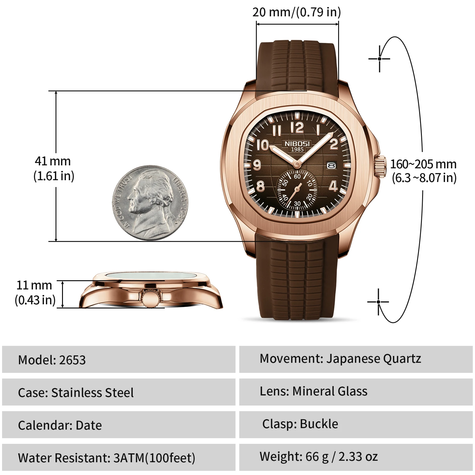 ヌプシ NIBOSI 2653 Men's Watch - Stylish Stainless Steel Chronograph