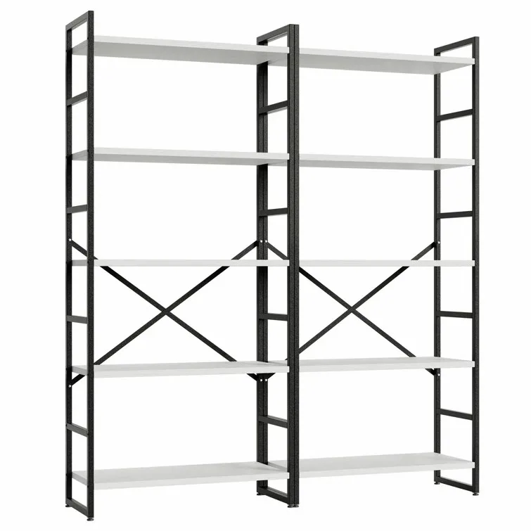 Rustic Large Open Metal Framed Bookshelf Tall Free Combination Office Bookcase Book Shelf Cabinet Rack Wood Wall Bookshelves
