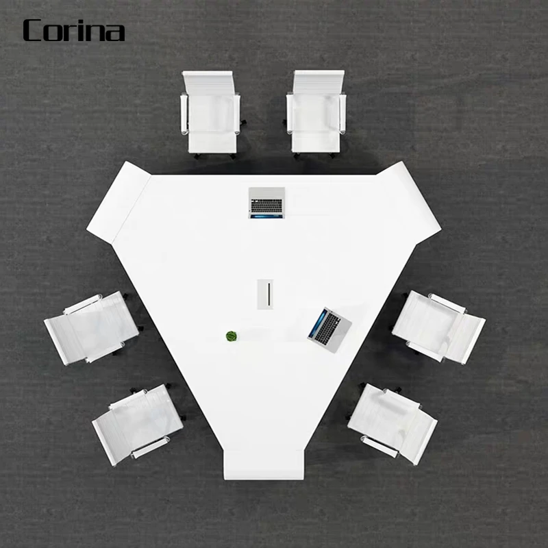 High Class Triangle Conference Table 6 Person Seat Outlets Meeting Room Boardroom Meeting Room Table