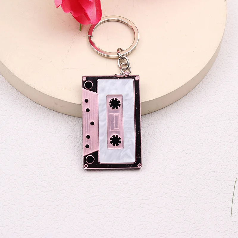 Fashion Audio Musical Keychain Geometric Rectangle Acrylic Key Chains Music Recorder Keyring Student Gifts Pendant Tape Keychain
