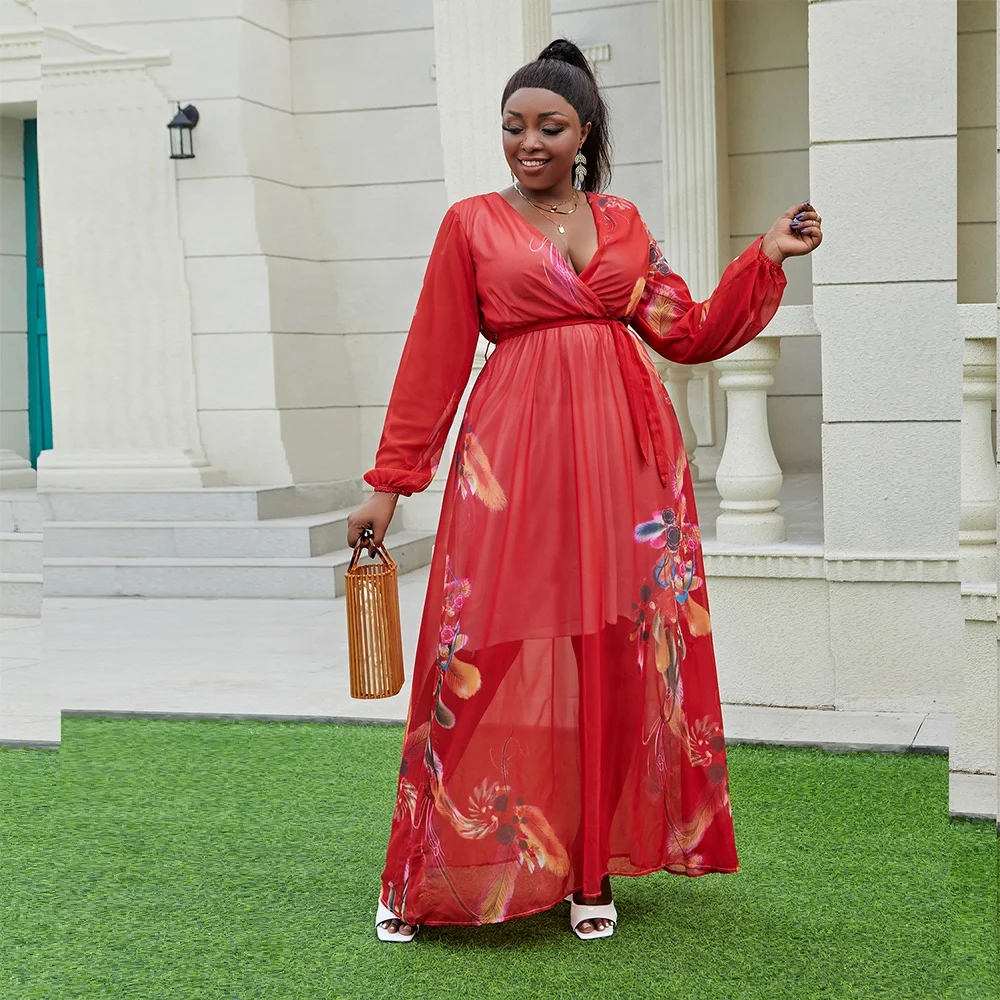 Elegant Long Dress Women's Summer O-Neck Big Swing Chiffon