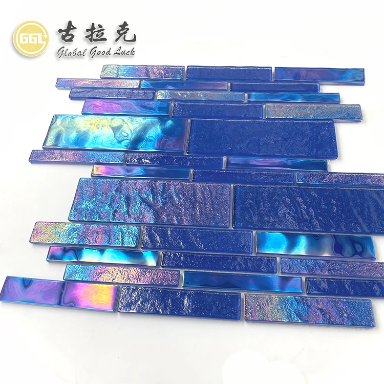 shining dark  blue color swimming pool tiles glass mosaic tile details