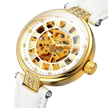2023 China wholesale brand Forsining women watches luxury automatic  genuine leather wrist watch