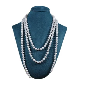 YOB 6-7mm Platinum Plated Grade Akoya Pearl Sweater Chain Classic Style 150cm Knot Necklace Spot Wholesale