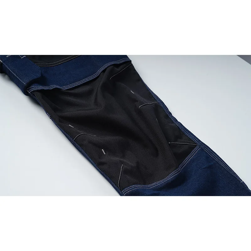 Custom LOGO Multi Pockets Tooling Regular Denim Jeans Workwear Pants for Men Safety Electrician Carpenter Trousers