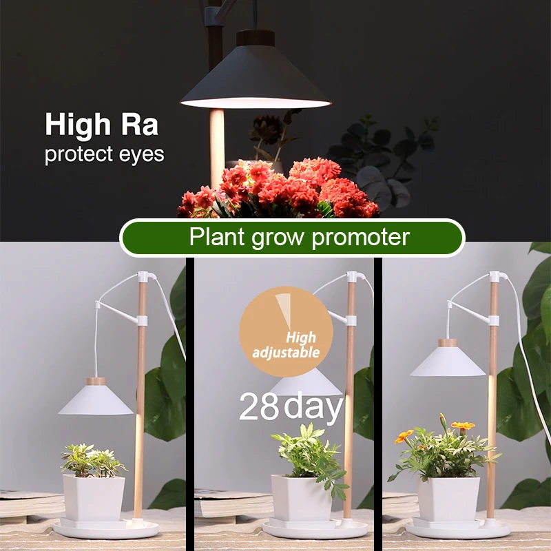 2024 Cheap Wholesale Smart 9W Full Spectrum Grow Light Tabletop Led Plant  Light Wooden Popular Design Indoor Plant Grow Lights