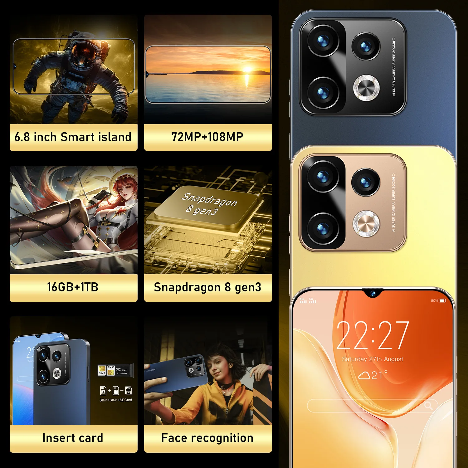 Global Version Infinix NOTE 40 PRO 5G  6.8 Inch Resolution Real Perforated Real Vice Screen Android New Foreign Trade Smartphone