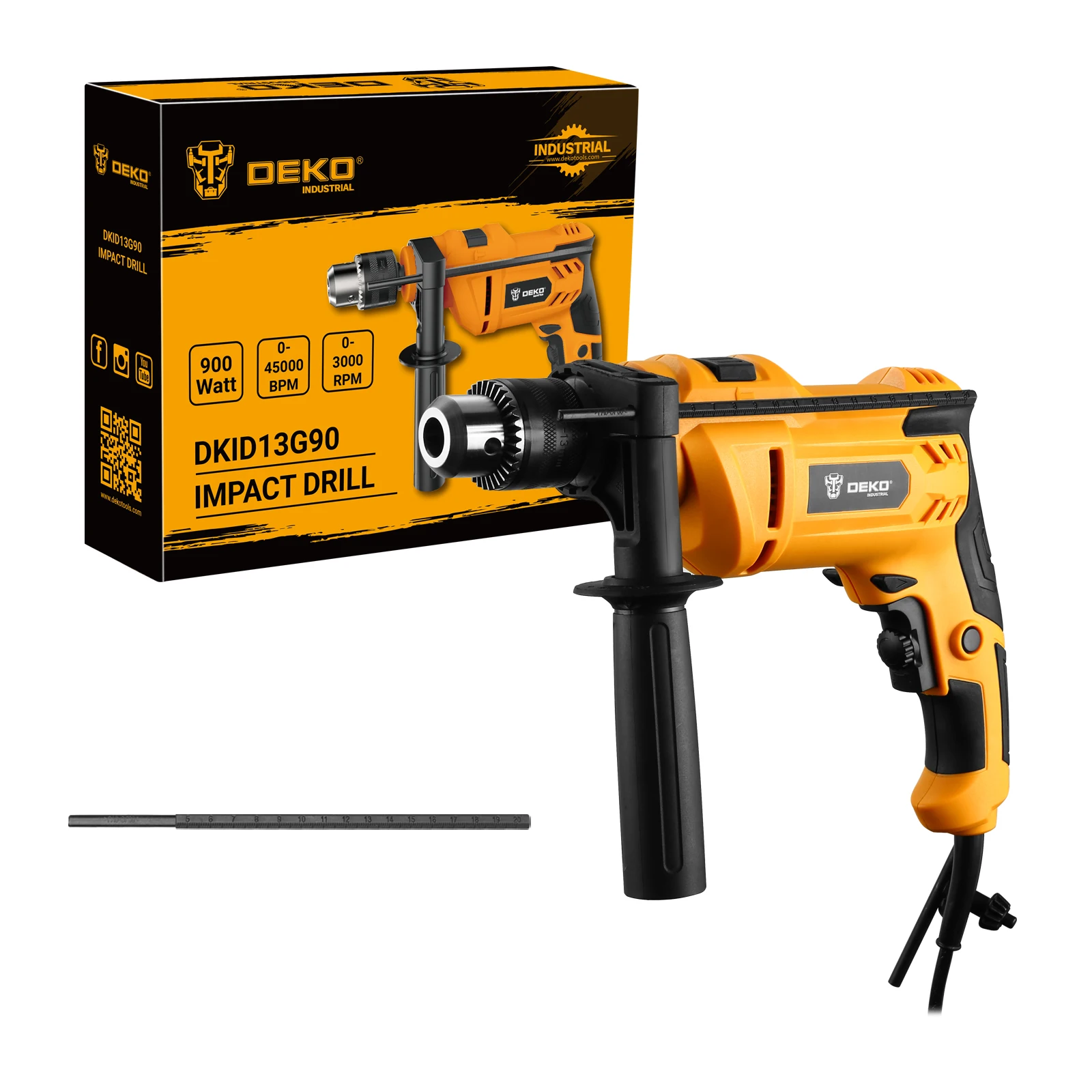 DEKO DKID13G90 900W Impact Drill Corded Impact Drill Tool Set Electric  Power Tools Machine 3000rpm Professional Tools