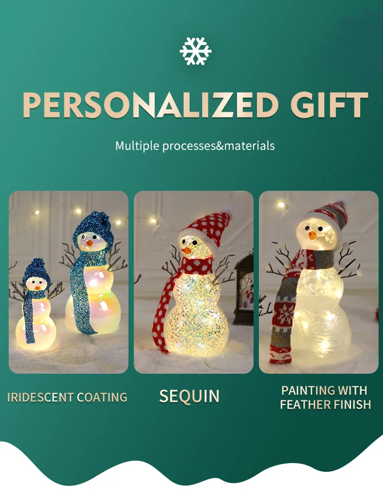 Hot selling luxury christmas decoration battery operated hand blown glass snowman with led lights for home party details