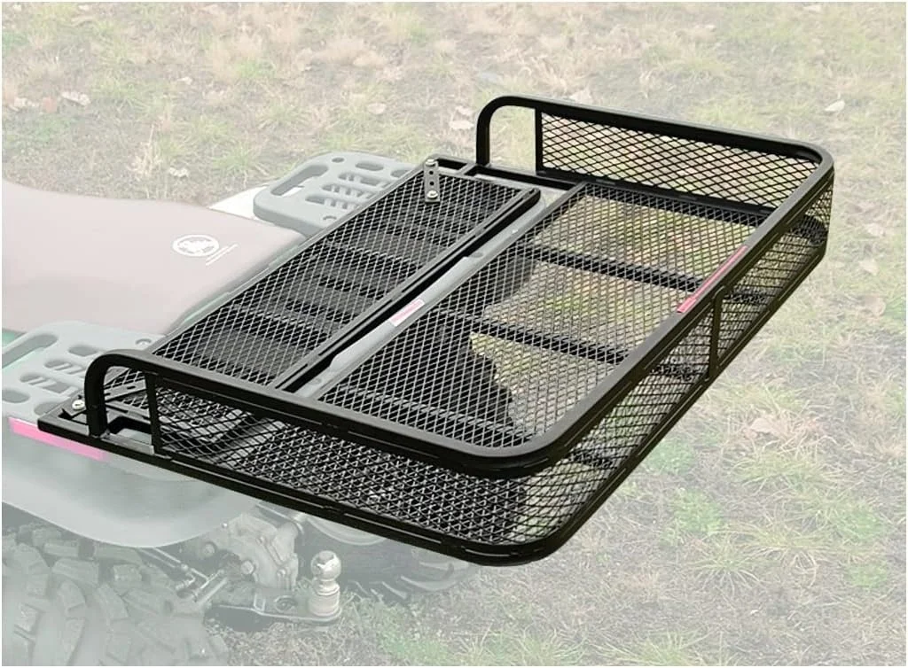 Universal ATV Front and Rear Storage Basket Set, UTV Cargo Luggage Carrier Racks, Heavy-Duty Steel Mesh Carrier, 2 Piece