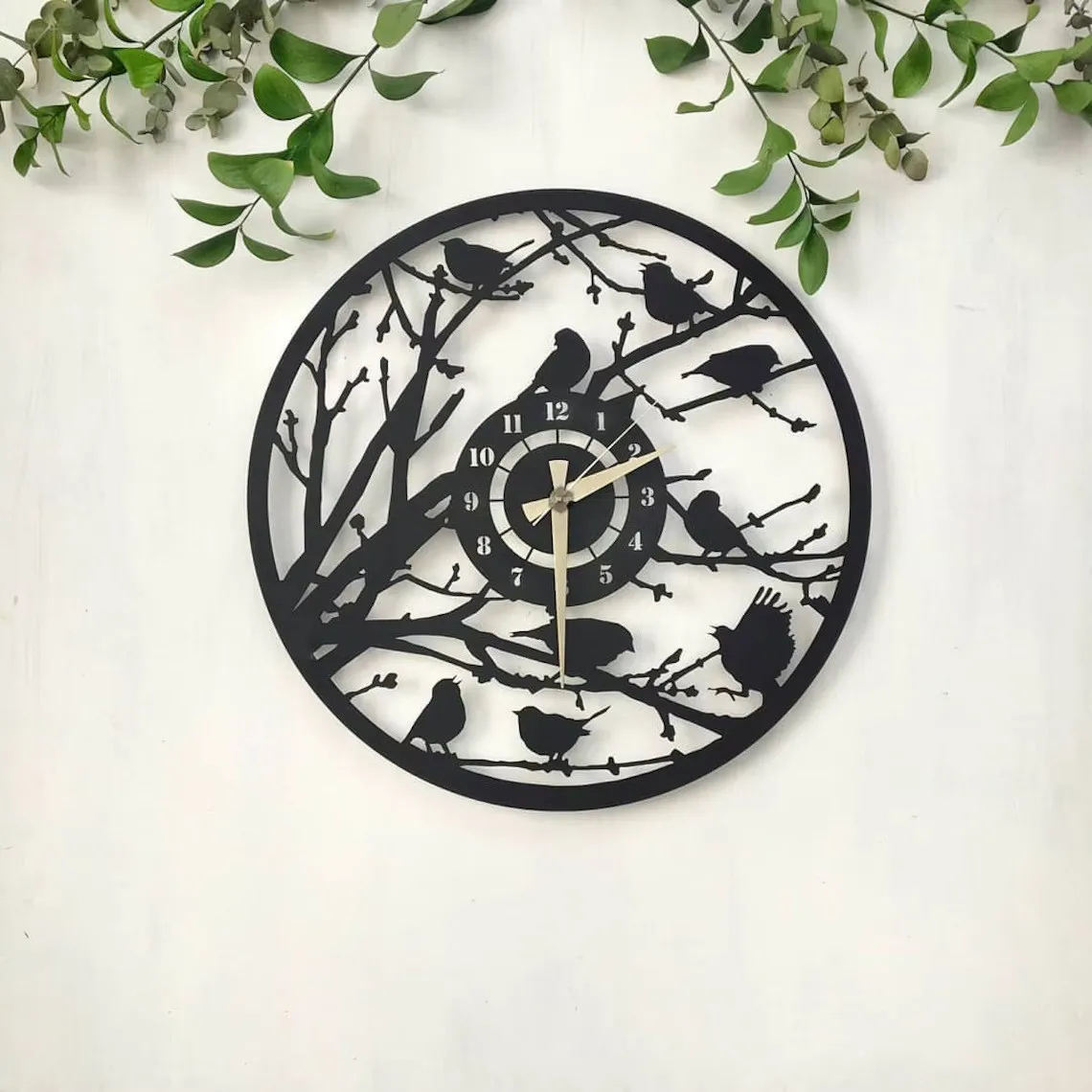 Black Singing Birds Metal Wall Clock