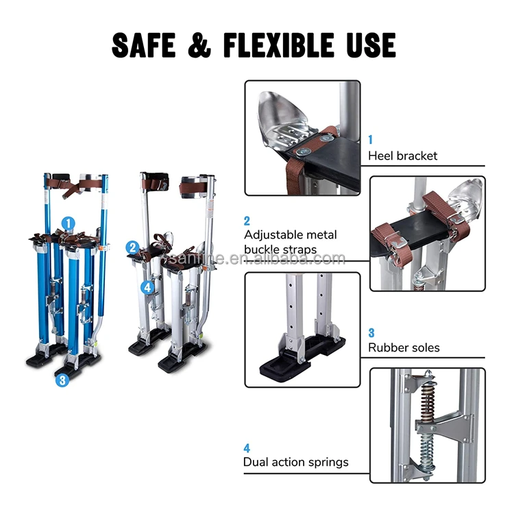 Durable Aluminum Drywall Stilts Height Adjustable 48 To 64 Inch Lifts