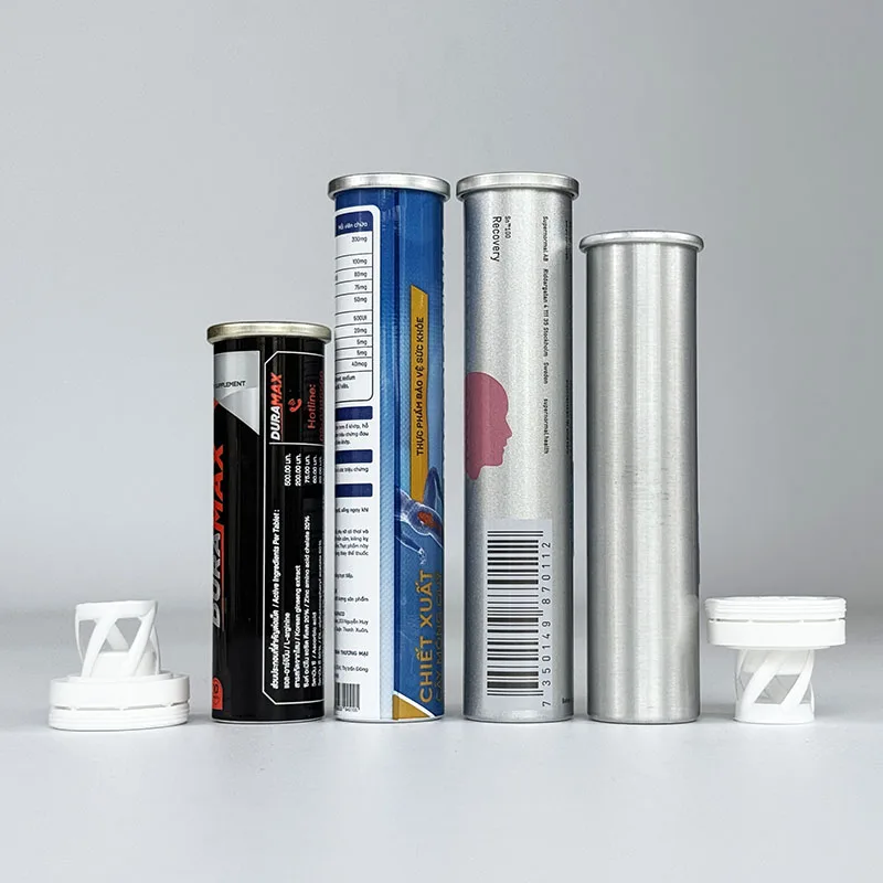 GMP Pharmaceutical D28X135 Aluminum Effervescent Tablet Tube with Silica Desiccant Spring Cap