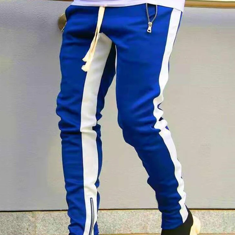 Autumn Men Side Striped Casual Fitness Trousers Sport Track Cargo Men Zipper Sweatpants Joggers Pants