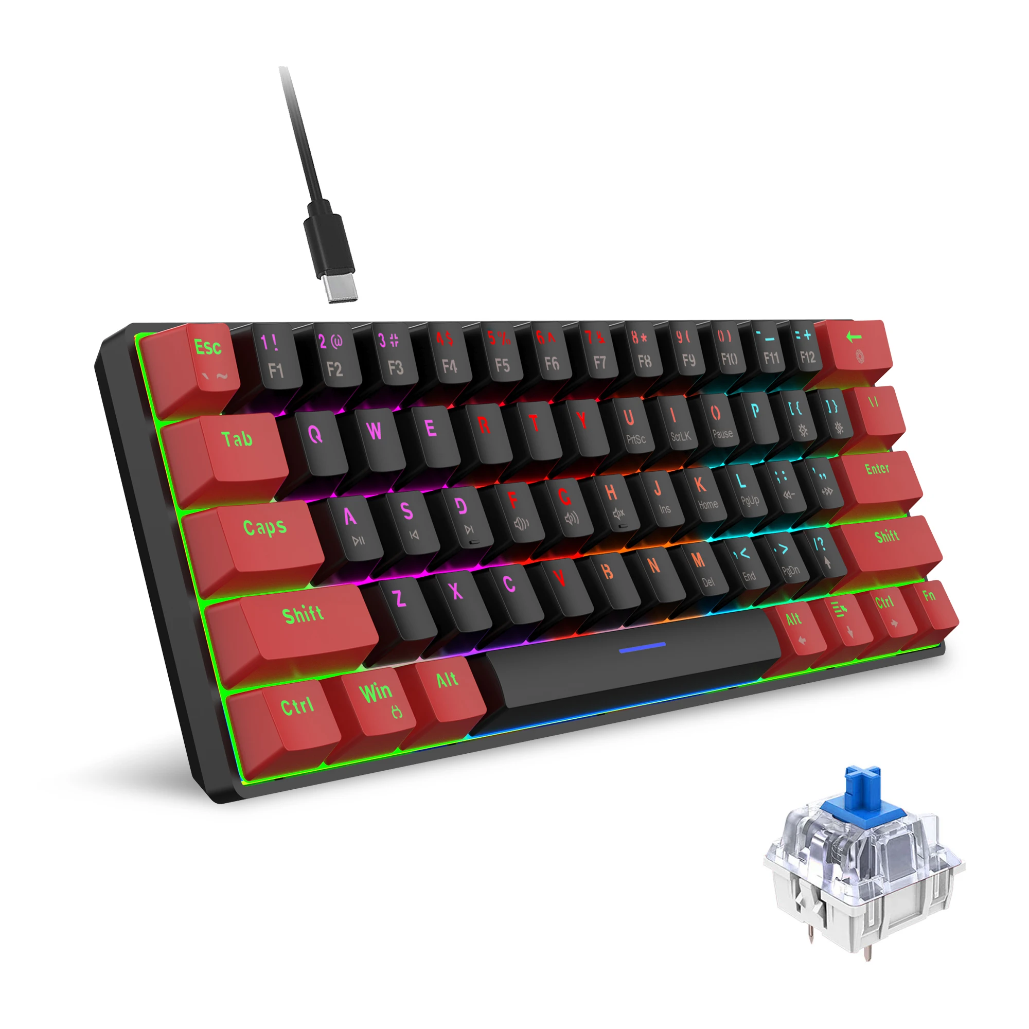 hxsj　ゲームキーボード HXSJ V700 RGB 有線ミニゲーミングメカニカル 有線RGBバックライトゲームキーボード超コンパクト68 片手キーボード｜Yahoo
