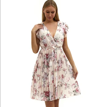 Alternative view of Summer Flounces Short Sleeves V-neck Digital Print Dress Sexy Office Women Dress